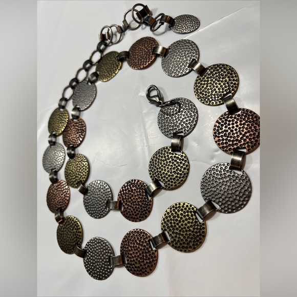 COPPER metal disk belt silver Gold ROUND Chain Link Adjustable 39” Long tooled M main image 12